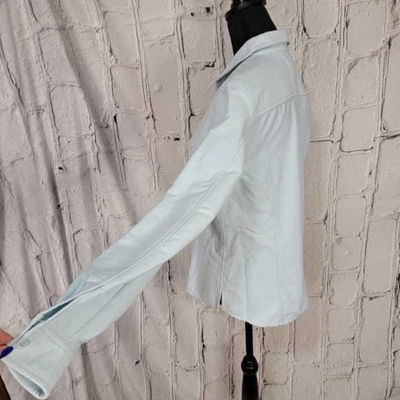 EDDIE Bauer Light Baby Blue Button Up Brushed Flannel Soft Shacket Shirt L - Picture 6 of 11